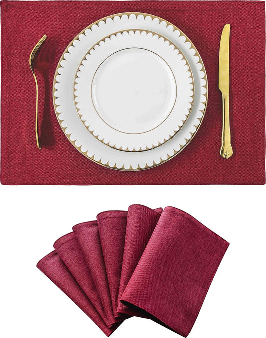 Home Brilliant Placemats Set of 6 Red Place Mats Decoration Heat Resistant Dining Table Place Mats Machine Washable Kitchen Table Mats, 13x19 inch, Burgundy