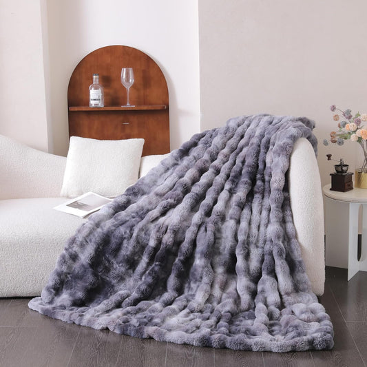 UKELER Soft Faux Fur Throw Blanket 50''x60'' Dark Grey Reversible Shaggy Blanket Plush Thick Fluffy Blankets Throws for Bed, Couch, Sofa, Office, Camping