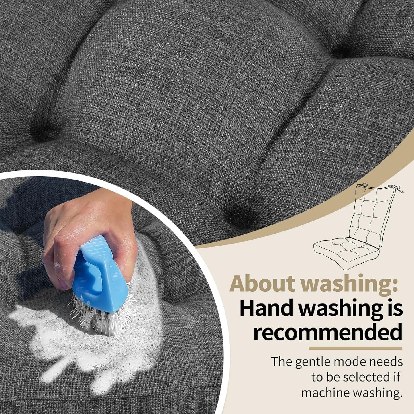 BUYUE Chair Cushion Set for Rocking Chair, Back Pillow & Seat Cushion with Ties, Original Woven Fabric Non-Slip Chair Pads for Elderly Sitting, Dark Gray