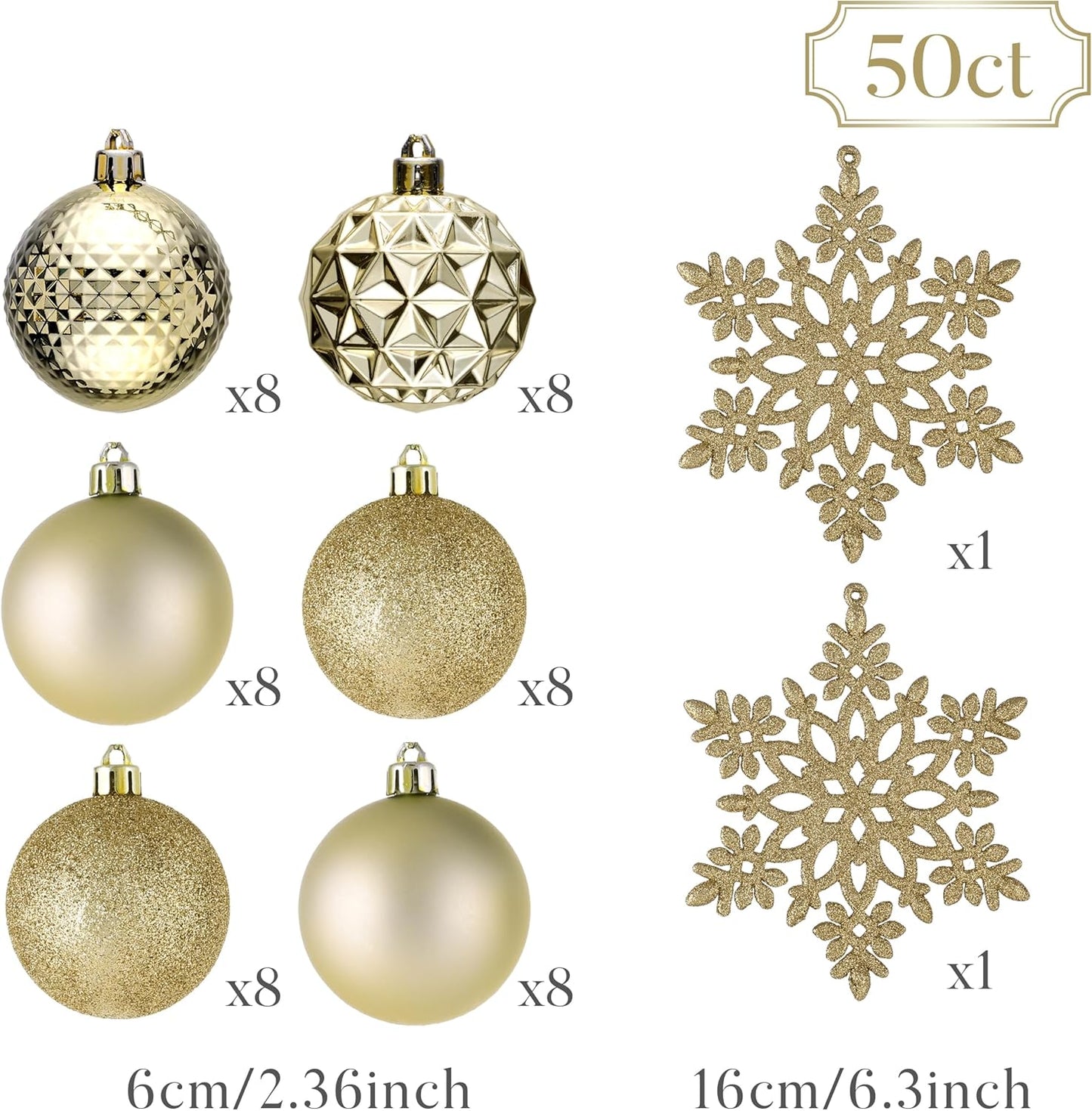 Valery Madelyn Christmas Tree Decorations Ornament Set for Fall Halloween, 50ct 2.36 Inches Light Gold Shatterproof Christmas Ball Ornaments Hanging Xmas Holiday Party Decor
