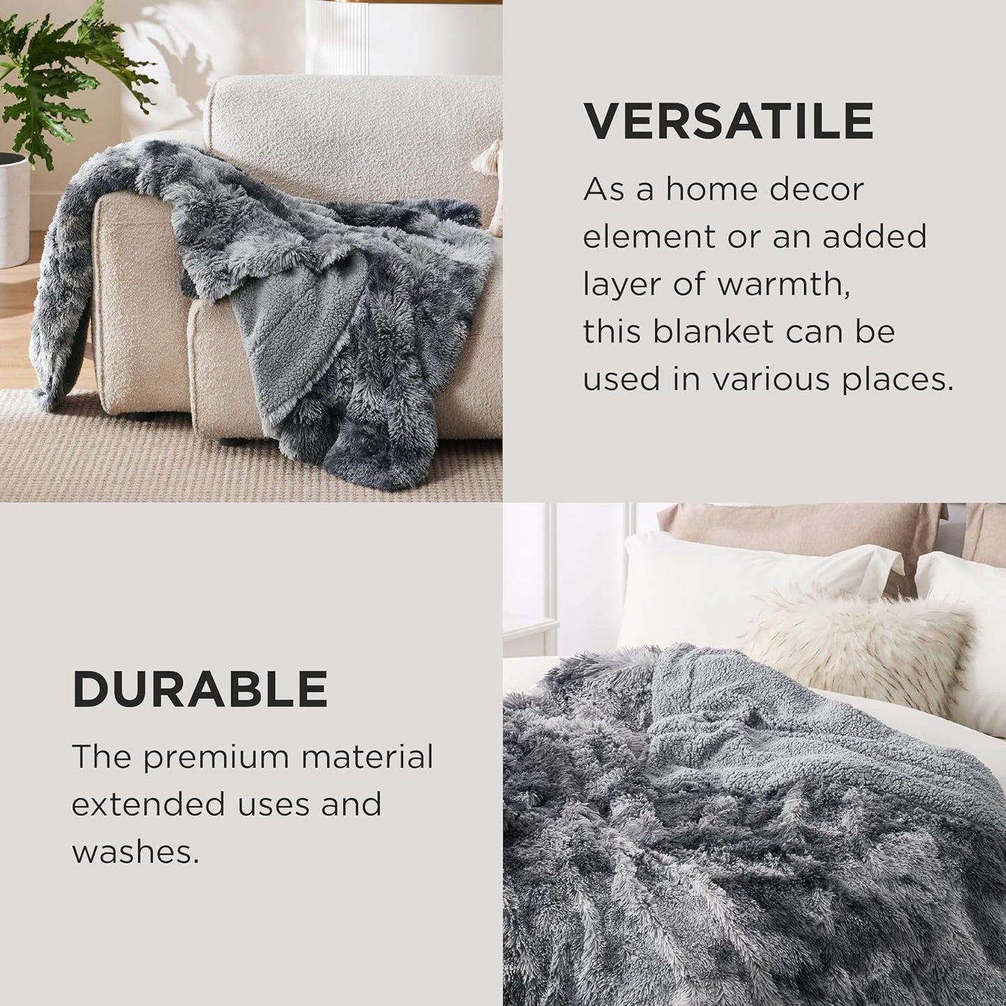 Bedsure GentleSoft Fluffy King Size Blanket for Bed, Faux Fur Fuzzy Minky Couture Warm Blanket for Winter, Thick Plush Sherpa Fleece Oversized Giant Bedding Cozy Gifts for Room, 108x90, Tie Dye Grey