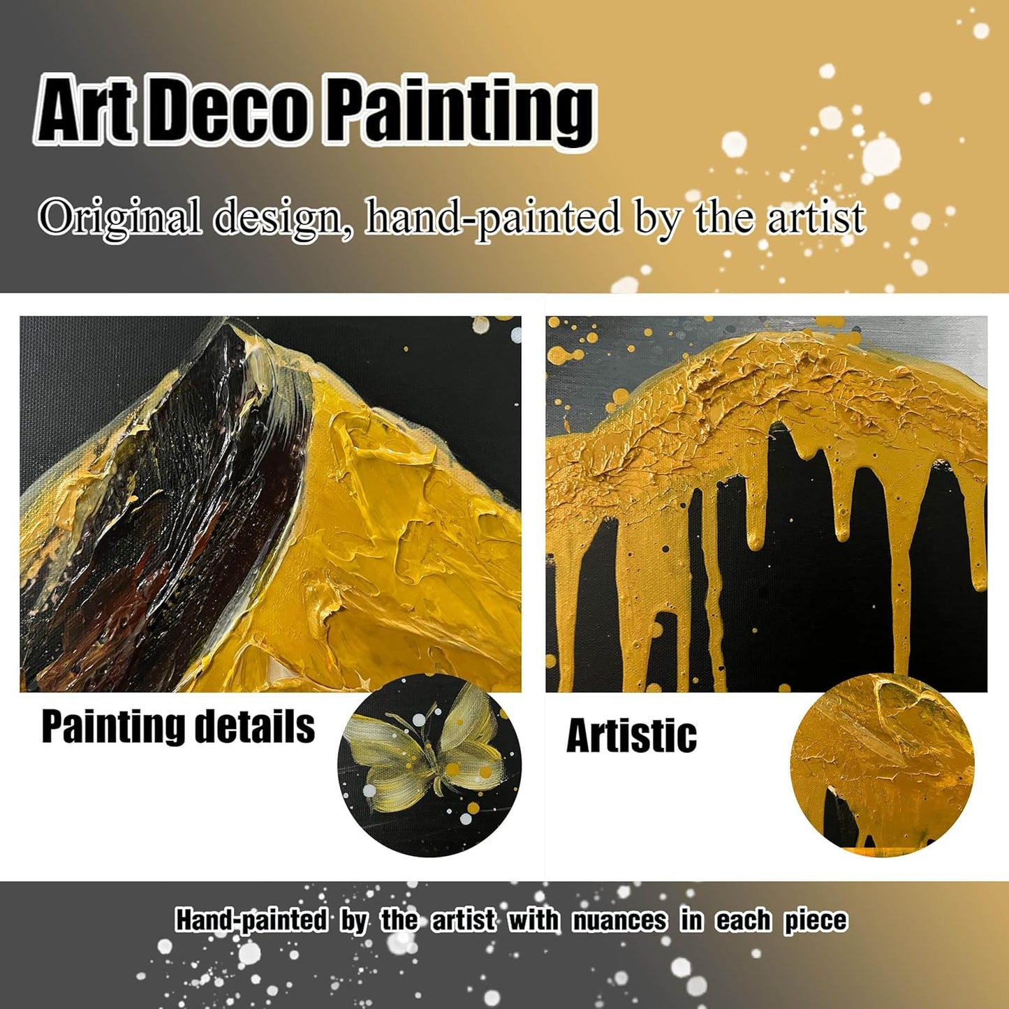 Gold Mountains Painted Wall Art for Living Room - Hand Painted Abstract Wall Art for Office - Black Framed Wall Art for Bedroom Size 29" x 59"