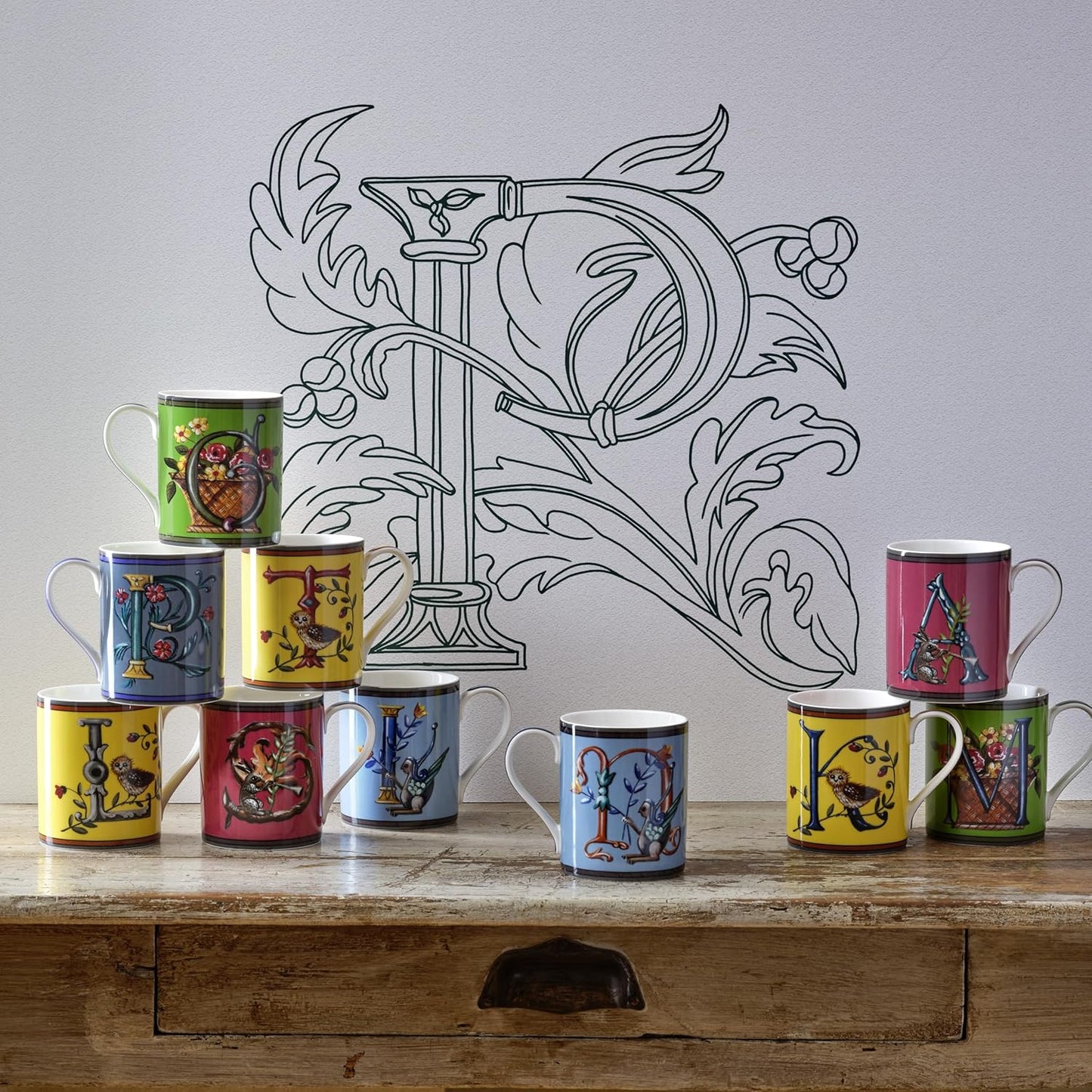 Spode Kit Kemp 12oz Mug, S Initial - Fine China Coffee Cup with Floral Alphabet Design, Custom Letter Mug for Unique Gift Giving - Personalized Kitchen Drinkware, Dishwasher Safe & Stylish