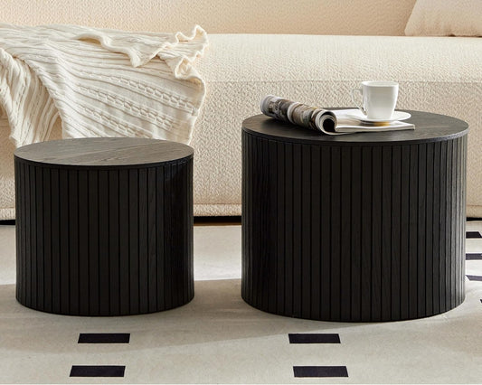 Round Nesting Coffee Table with Storage, 19.17" Modern Wooden Coffee Tables Set of 2, Circle Side Table for Small Spaces,Accent End Table for Living Room, Apartment, Office, Dorm, Black