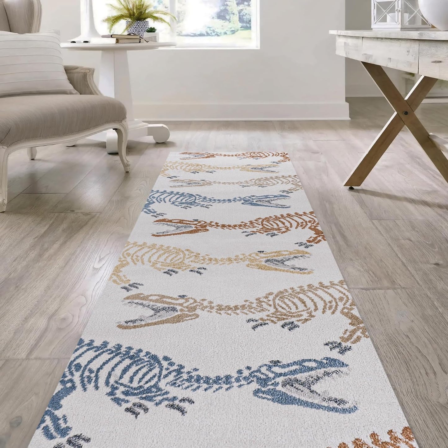 JONATHAN Y Machine-Washable Cream/Multi Runner Rug, 2x8, Kingdarr T-Rex Modern, Casual, Kids & Novelty for Living Room, Dining Room, Bedroom, Kitchen Easy-Cleaning, Non-Shedding (KDW103A-28)