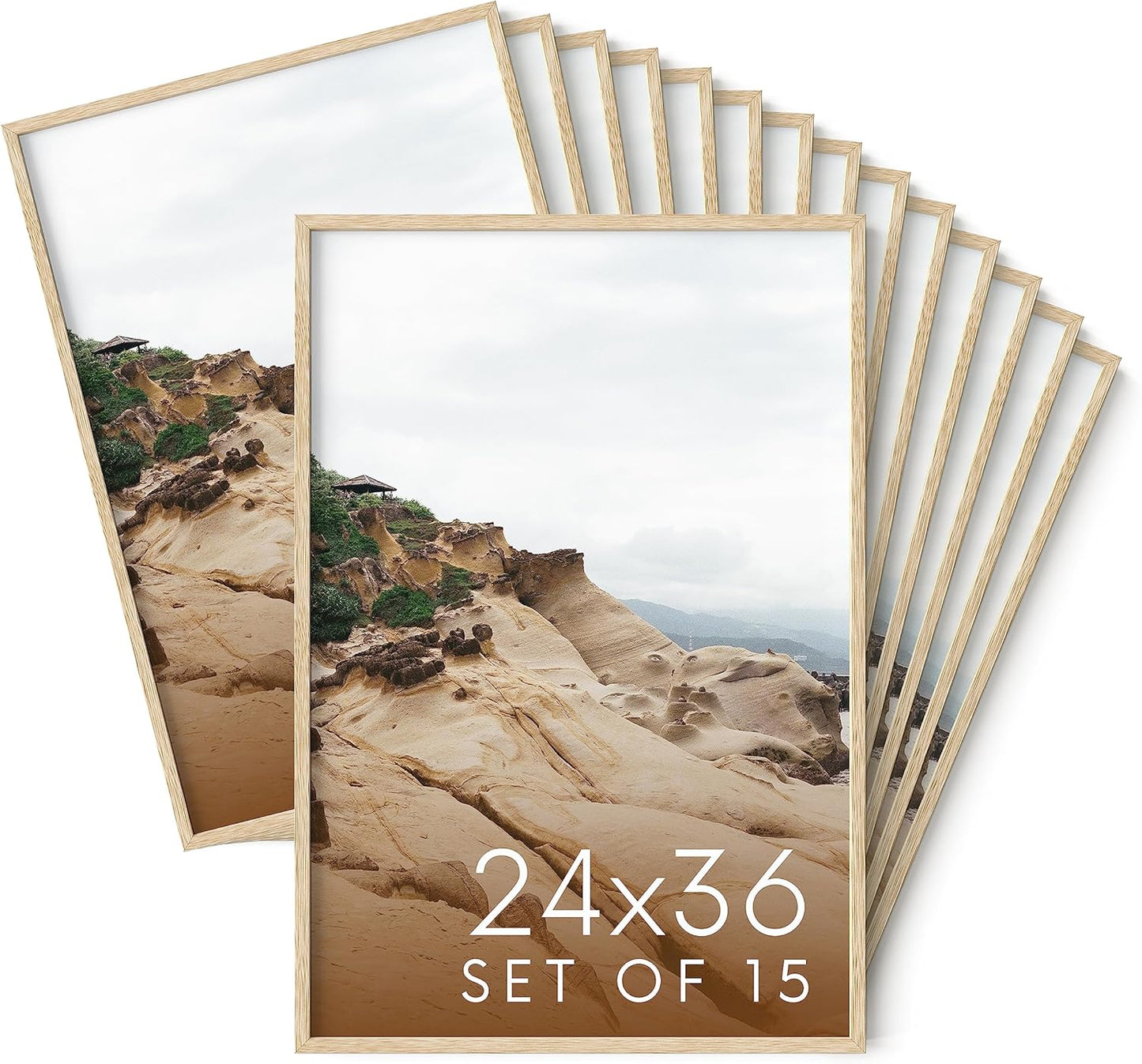 Haus and Hues 24x36 Natural Oak Wood Picture Frames Set of 15 - Premium Bulk Picture Frames 24x36 Bundle - Elegant Gallery Wall Frame Set for Posters, Art Display - Ideal for Wall Decor in Home &