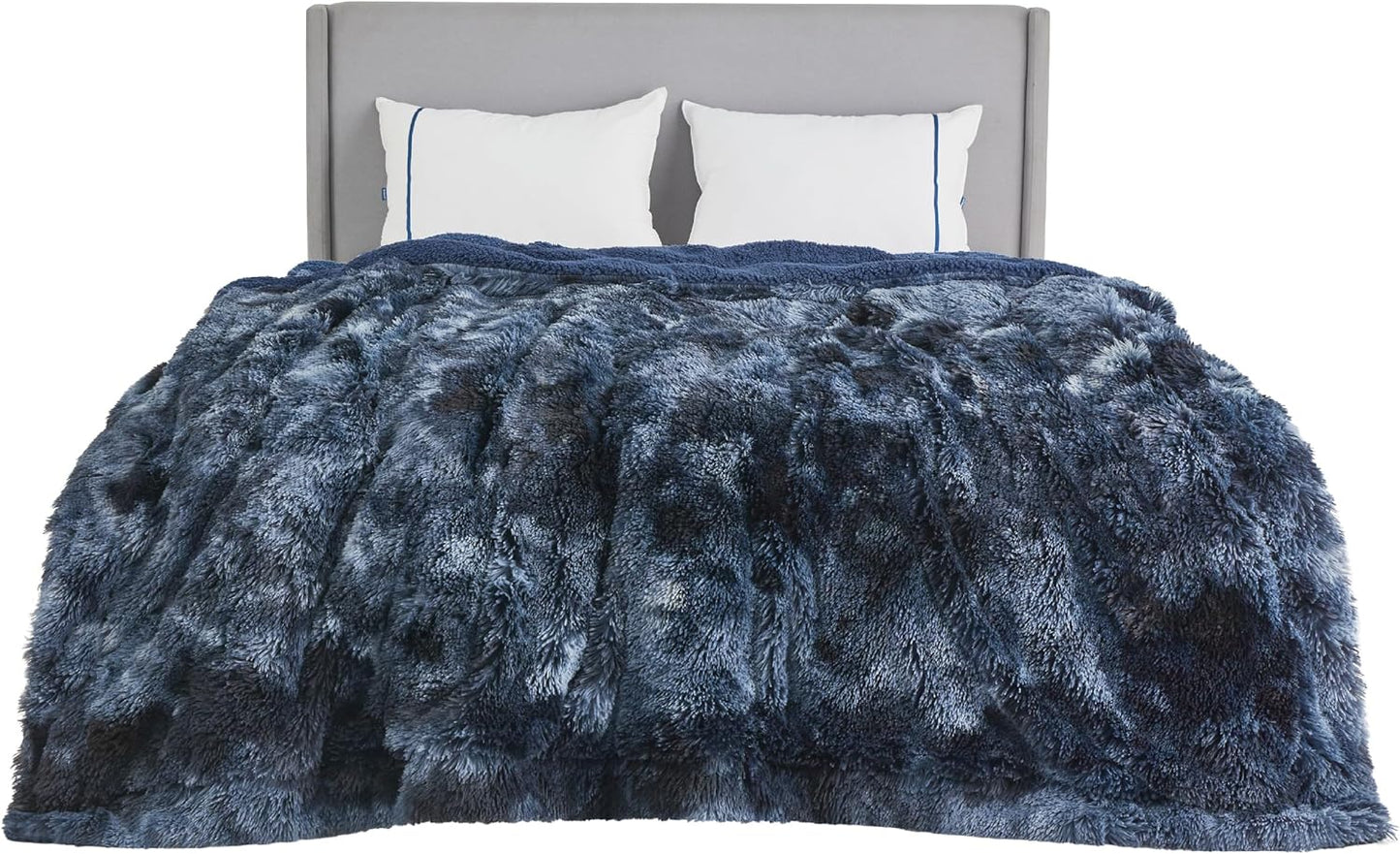 Bedsure GentleSoft Fluffy Tie Dye Navy Blue Blankets Queen Size for Bed, Thick Sherpa Faux Fur Fleece Fuzzy Plush Winter Warm Soft Queen Blankets, Bedroom Decor Blue Cozy Gifts for Women Men, 90x90