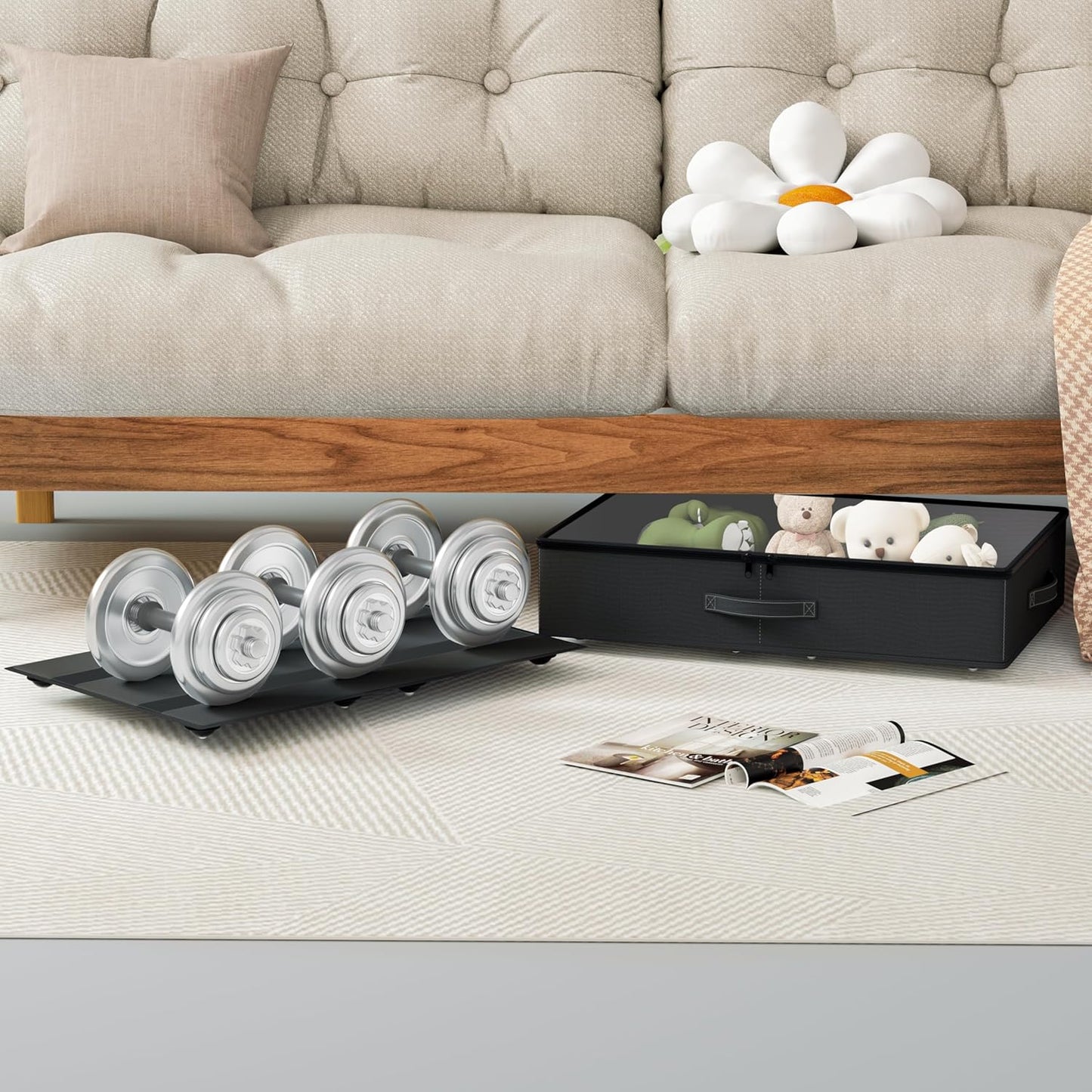 Underbed Storage With Wheels, No Assembly Required - 5.5 Inch Height Black Underbed Bins, Low Profile Rolling Shoe Storage Containers for Dorm