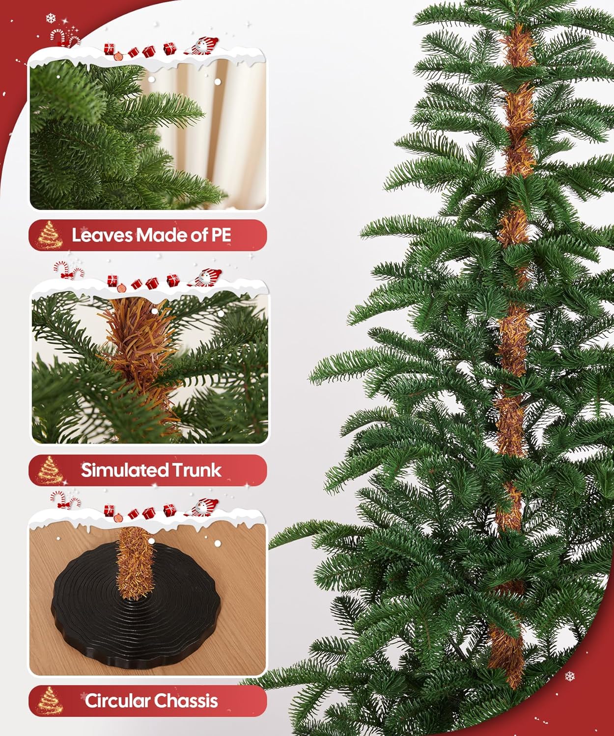 Decoway 6 FT Artificial Christmas Tree, Unlit Xmas Tree with 641 Green PE Tips for Indoor Outdoor Decorations Holiday Decor