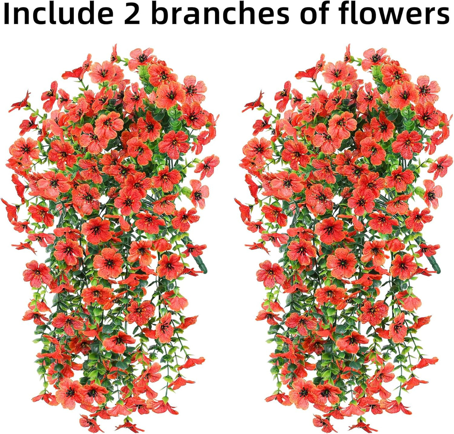 INSPRING Fall Fake Mums Artificial Flowers Hanging Decoration for Outdoors, 2Pcs Orange Daisy with Autumn Eucalyptus Leaves, Realistic Plants Decor, Silk Flower for Porch Patio Balcony Planter Yard