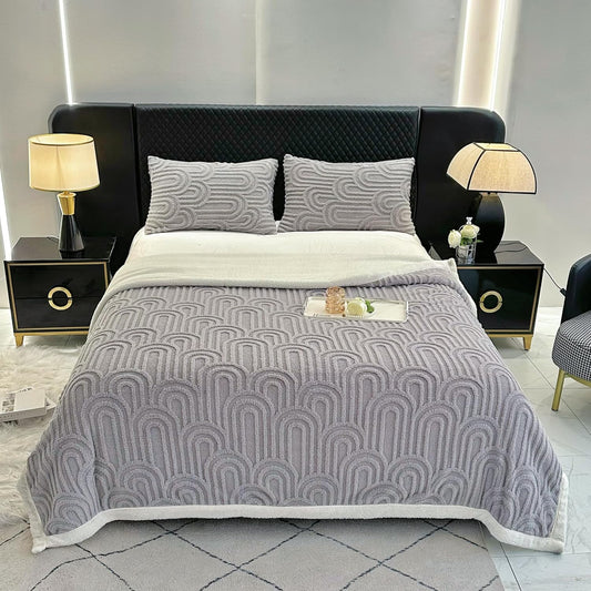 UKELER Sherpa Bed Blanket 80 × 90 inch, Ultra Soft Queen Size Throw Blanket for All Season, Cozy Plush Arch Fleece Blankets for Bedroom Living Room Dorm Hostel Sofa Camping, Grey