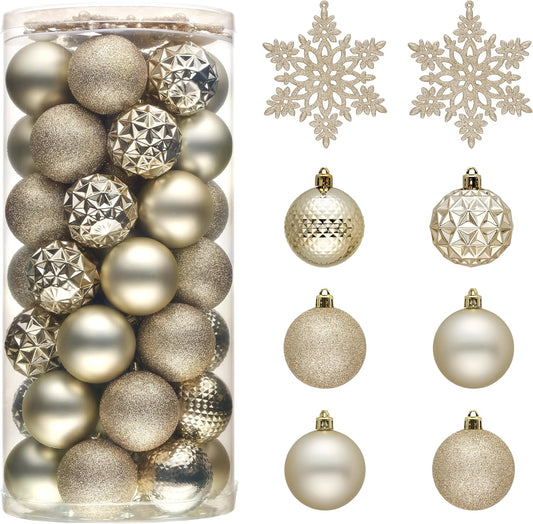 Valery Madelyn Christmas Tree Decorations Ornament Set for Fall Halloween, 50ct 2.36 Inches Champagne Shatterproof Christmas Ball Ornaments Hanging Xmas Holiday Party Decor