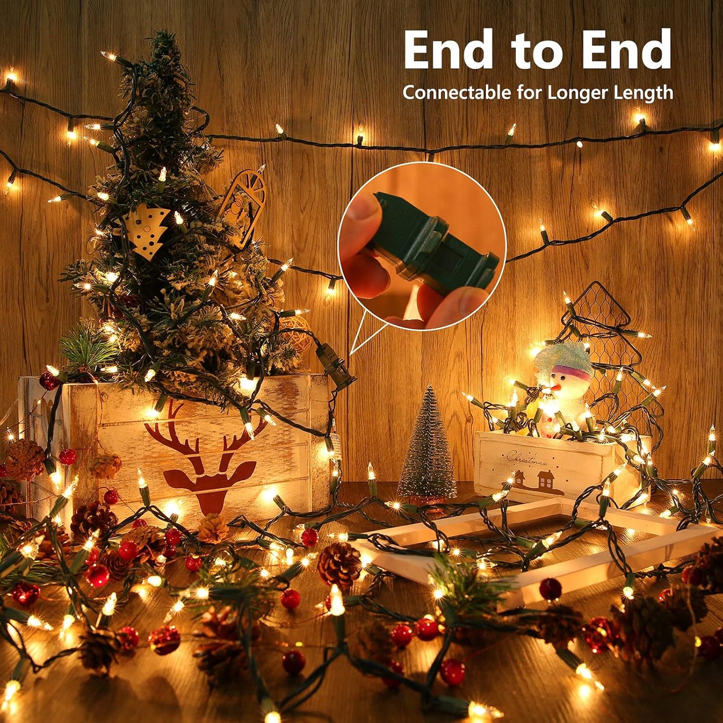 Toodour Clear Christmas Lights, 25ft 100 Count Incandescent Indoor Outdoor String Lights, UL Certified Connectable Green Wire Mini Bulb Light for Home, Party, New Year, Xmas Tree Decor - Warm White