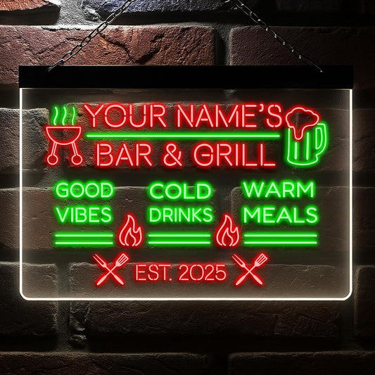 BBQ Neon Sign Custom Bar and Grill Sign Patio LED Lights Personalized Backyard Bar Signs for Men Outdoor Lighted Patio Acrylic Table Grilling Kitchen Home Garden Wall Decor