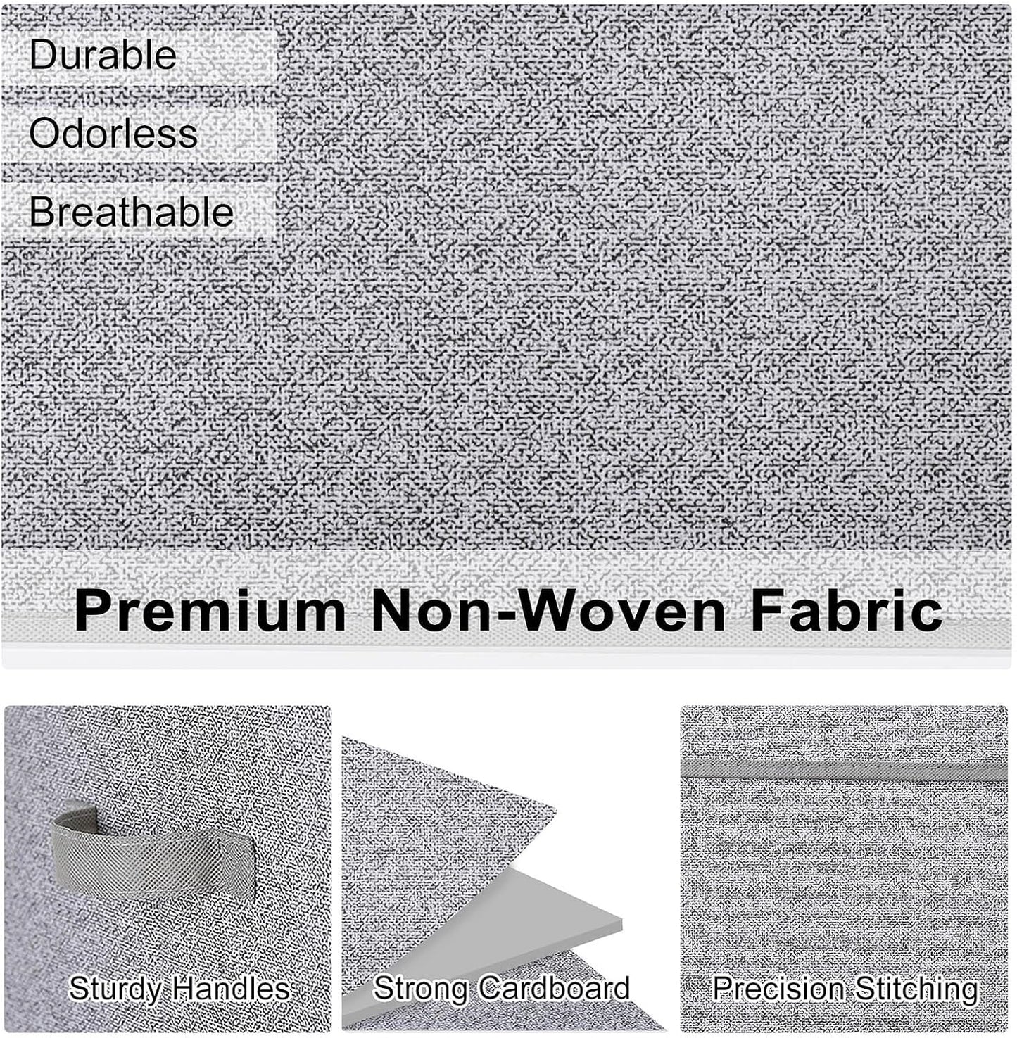 WUIKE Foldable Storage Bins with Lids, Storage Boxes with Handles, Closet Shelf Organizer, Fabric Storage Baskets for Bedroom, Decorative Storage Containers, Large, Ash Gray, 3-Pack