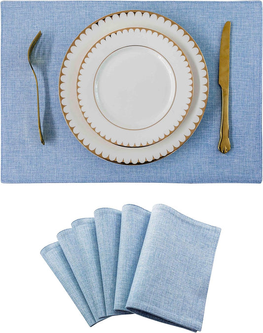 Home Brilliant Placemats Table Mat Set of 6 Heat Resistant Dining Place Mats for Kitchen Restaurant Wedding Holiday Celebration, Blue