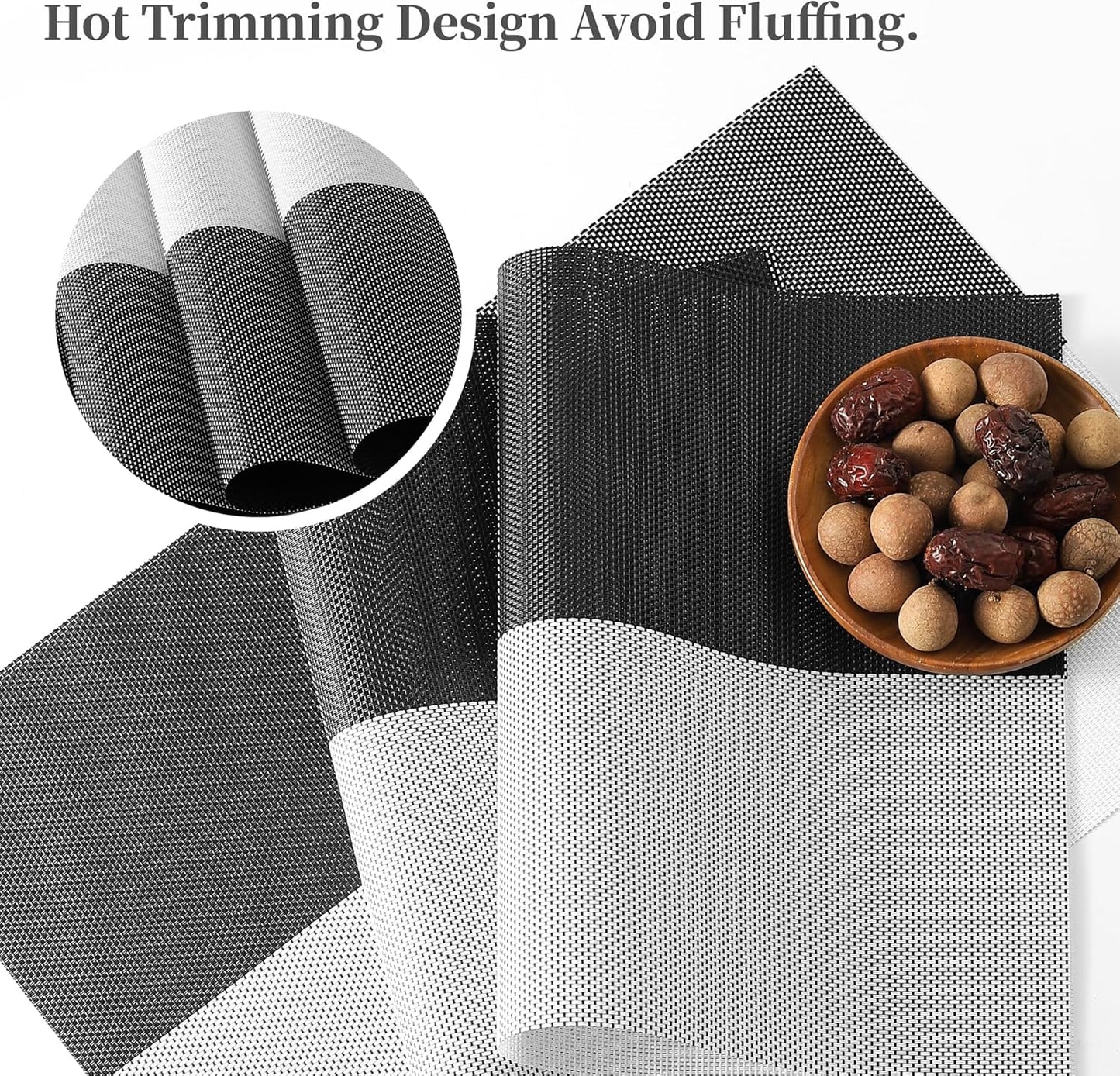 Leetaltree Gray with White Grid Pattern Placemats Set of 4 - Heat Resistant Non-Slip Place mats for Dining Table, Washable Durable PVC Vinyl Woven Table Mats（Grey Grid, 4）