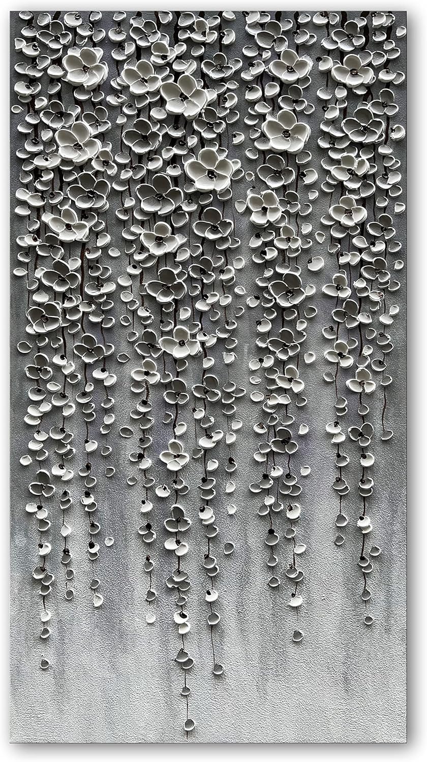 Epicler Modern Art Oil Painting,46x23 inches White Flower Wall Art Painting, Abstract Canvas Wall Art for Home Wall Decoration