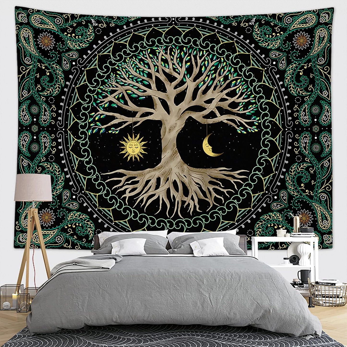 FORATER Tree of Life Tapestry Wall Hanging Aesthetic Sun and Moon Tapestry with Vintage Paisley Flowers Colorful Tree Wall Tapestries for Bedroom, Living Room, Dorm(61 x 82 inches, Multicolor)