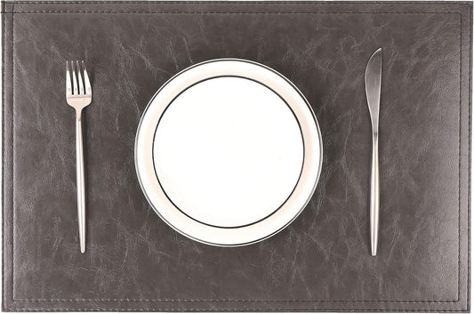 Jovono Waterproof PU Placemats, Faux Leather Dining Table Mat, Set of 8, Easy to Wipe Off Scrub Vinyl Mat, Heat & Stain Resistant for Office Conference Table, Home Décor Grey
