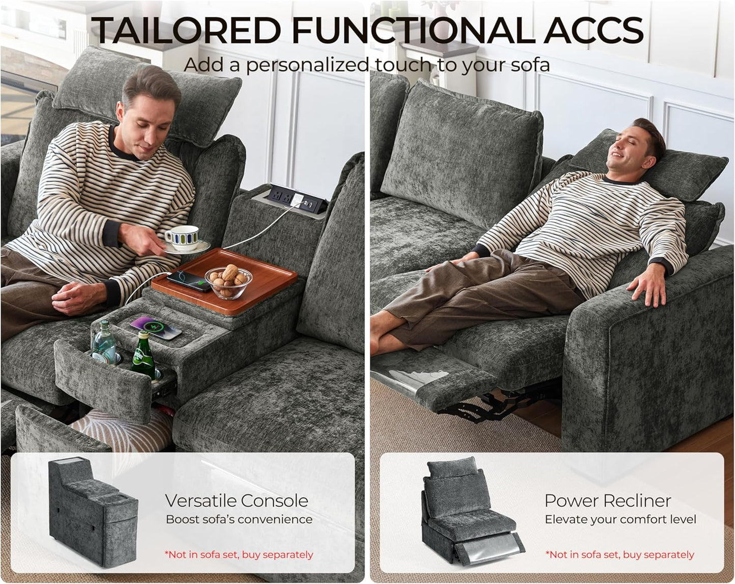 Oversized Modular Sofa Comfy Cloud Couch with Storage, Extra Deep Plush Sectional Sofa Set for Living Room, Covers Washable, Chenille, Olar (Grey, 6-Seater with 3 Ottomans, Sleeper)