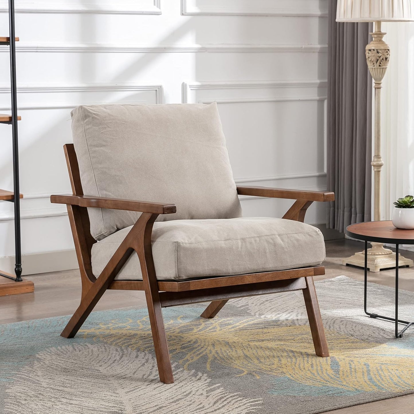 chairus Mid Century Accent Armchair Modern Upholstered Lounge Chair Compfy Leisure Arm Chair for Living Room Fireplace/Bedroom/Reception/Dorms, Denim Fabric Beige