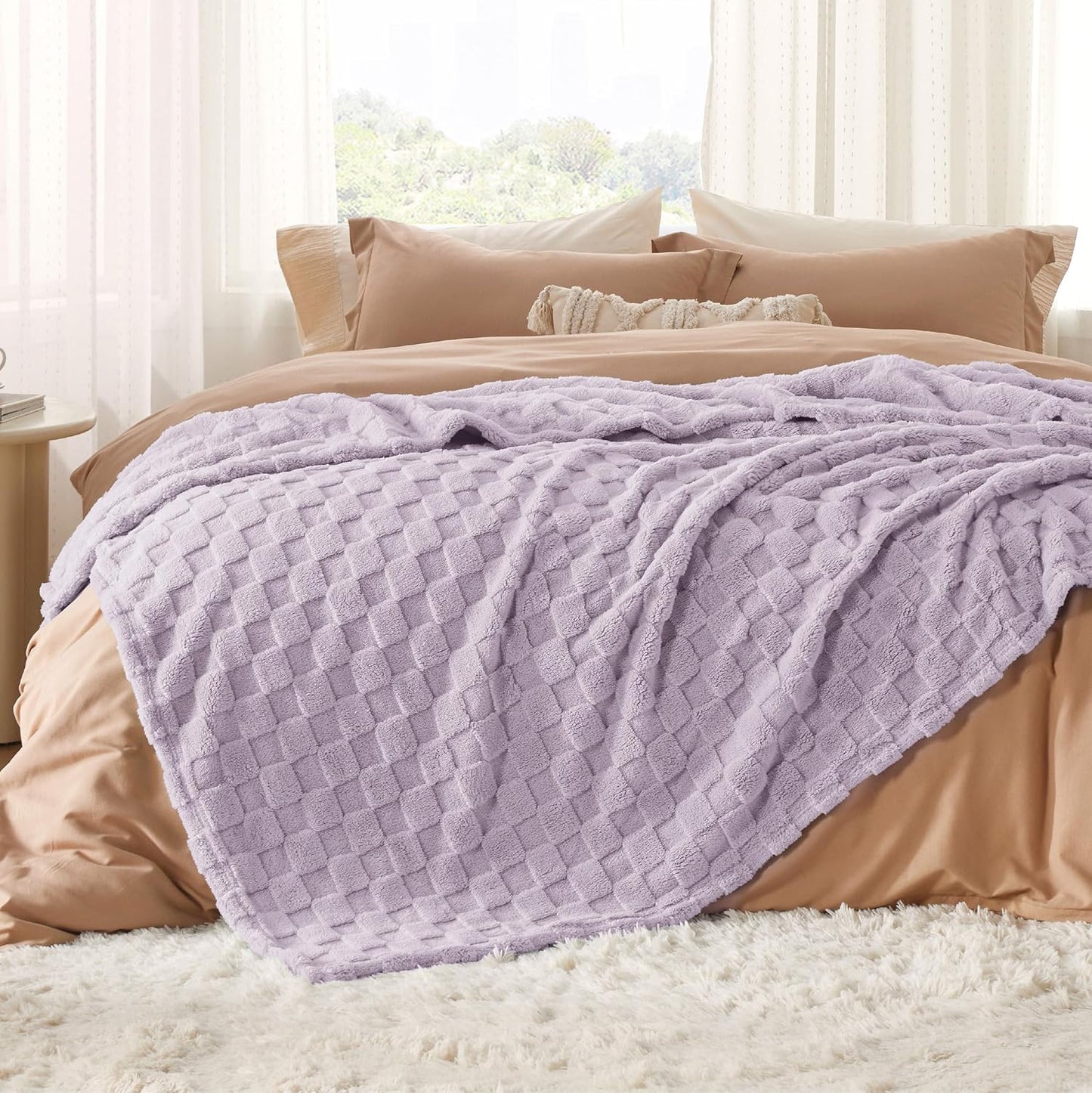 Bedsure GentleSoft Blankets Queen Size for Bed - Super Soft Cozy Blanket for Women Men Girls, Large Fuzzy Fleece Throw for Bedroom Decor, Lavender Fog, 90x90 Inches