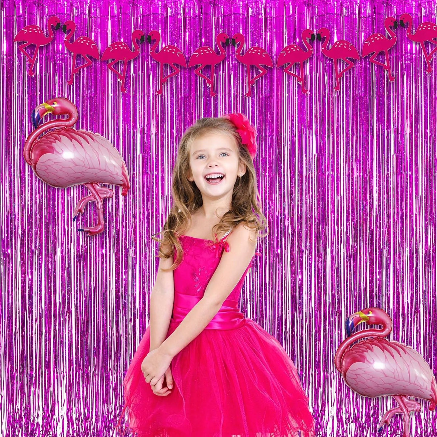 Magenta Tinsel Curtain Party Backdrop - GREATRIL Foil Fringe Curtain Photo Booth Streamers for Bachelorette Party Engagement Bridal Shower 2 PCS