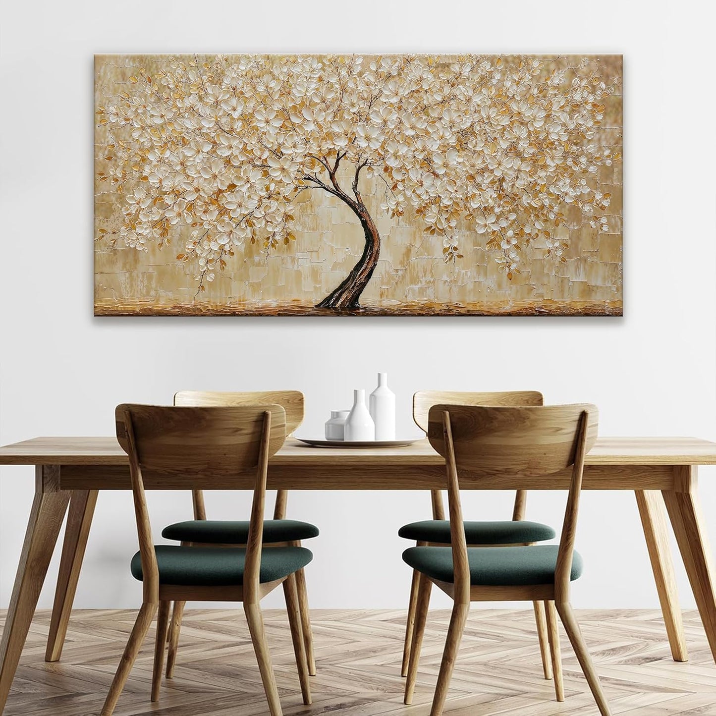 TAIJXAGSG Canvas Wall Art Decor Gold Tree Flower Wall Art Gold Tree Of Life Abstract Wall Decor Painting Pictures Botanical Wall Art For Living Room Bedroom Home Office Artwork 24"X 48"