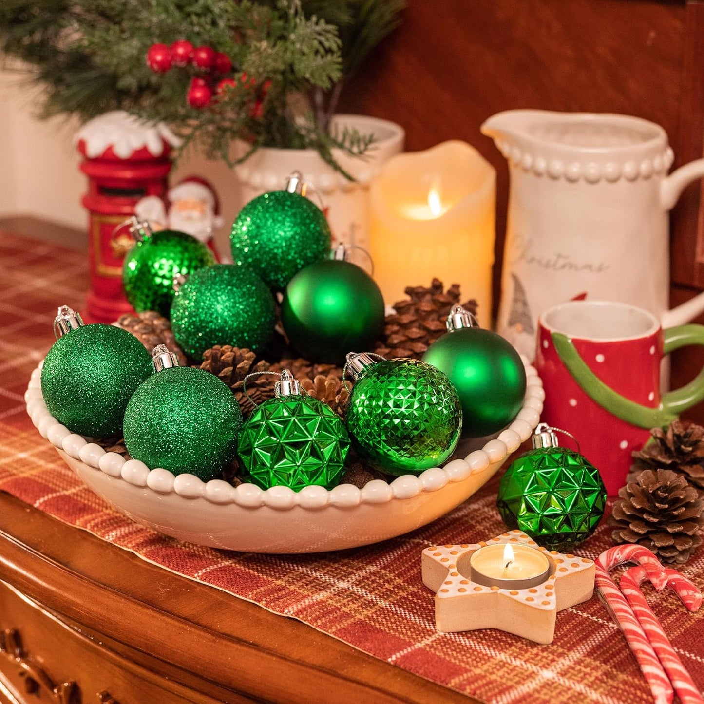 Valery Madelyn Christmas Tree Decorations Ornament Set for Fall Halloween, 50ct 2.36 Inches Emerald Green Shatterproof Christmas Ball Ornaments Hanging Xmas Holiday Party Decor