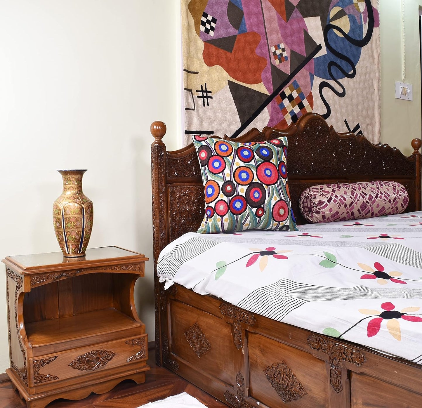 Floral Poppy Pillow Cover White Red Floral Outdoor Pillowcase Suzani Accent Chair Cushion Flower Accent Couch Pillowsham Boho Florals Chair Hand Embroidered 18x18 Inch