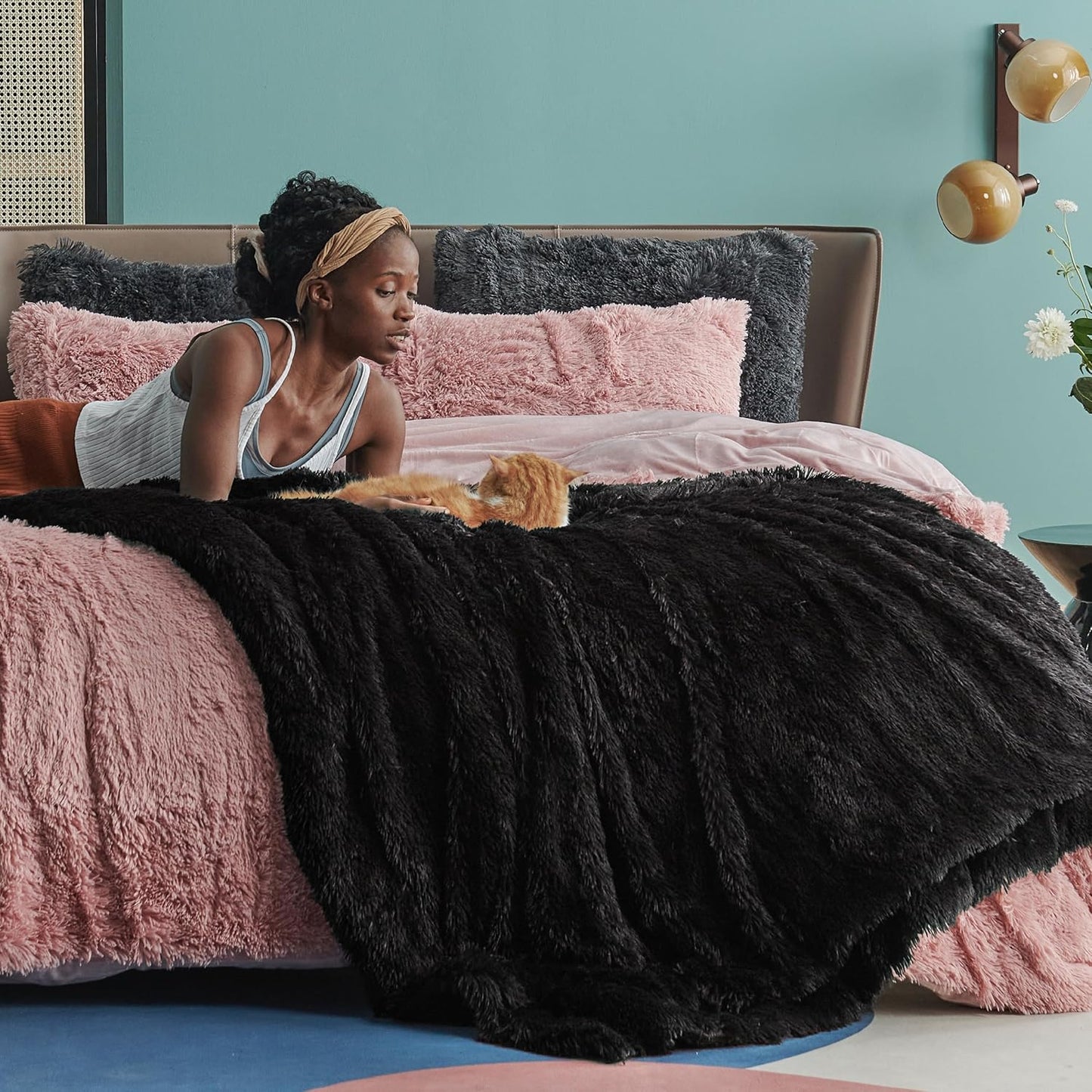 Bedsure GentleSoft Fluffy Black King Size Blanket for Bed, Thick Soft Sherpa Faux Fur Fleece Bedding Fuzzy Plush Winter Warm Heavy Oversize Large King Blanket, Cozy Black Gifts for Men Women, 108x90