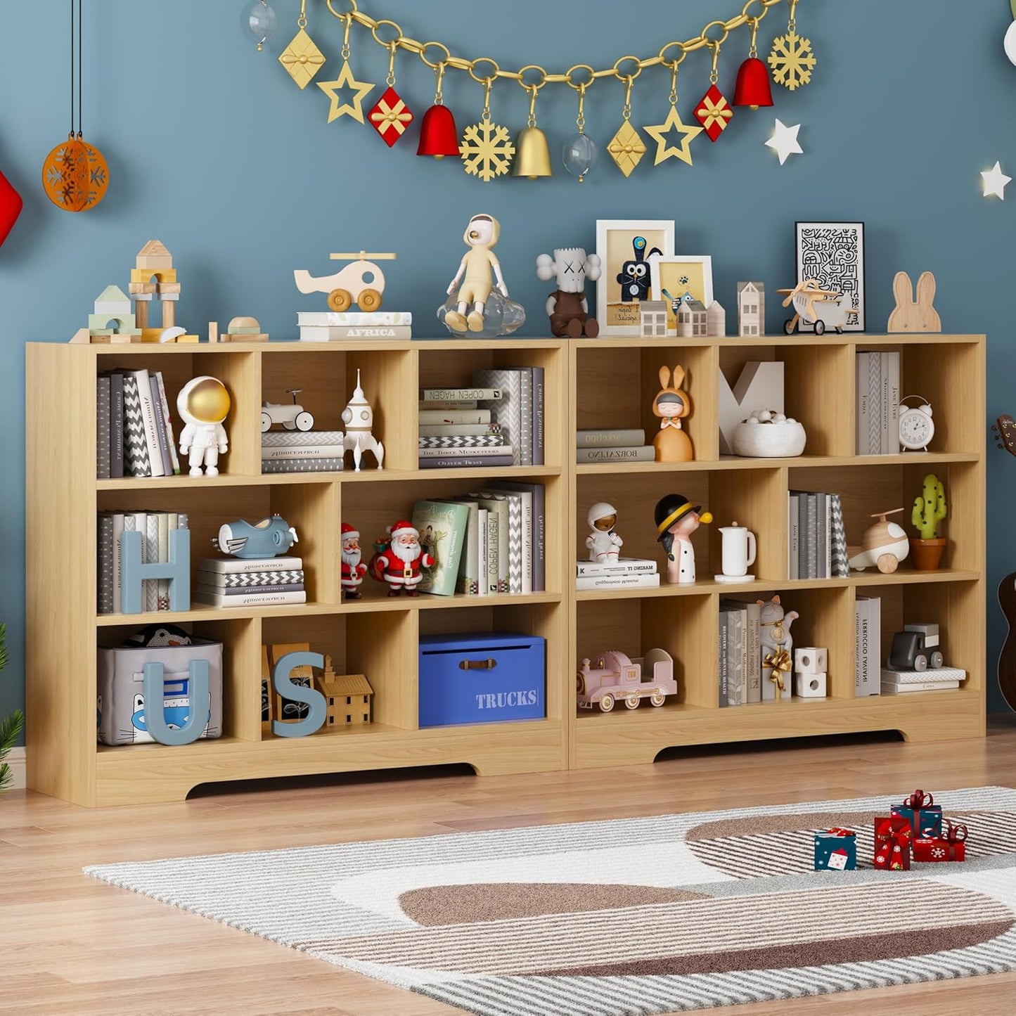 Book Shelf Set of 2, 8 Cubes Storage Organizer, 3-Tier Open Shelf Wooden Bookcase, Freestanding Wooden Bookshelf Cube Shelf for Bedroom, Living Room, Home Office