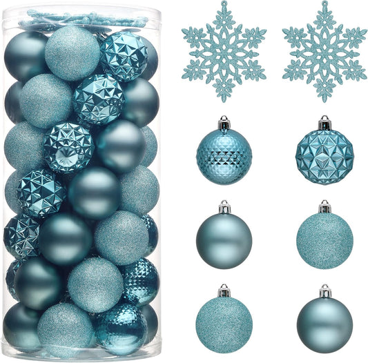 Valery Madelyn Christmas Tree Decorations Ornament Set for Fall Halloween, 50ct 2.36 Inches Light Blue Shatterproof Christmas Ball Ornaments Hanging Xmas Holiday Party Decor