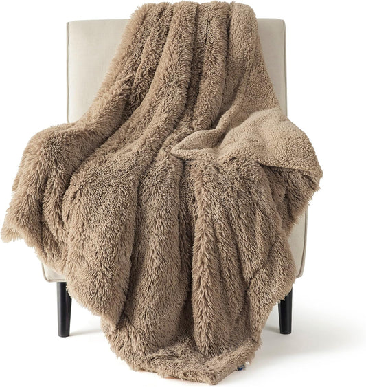 Bedsure GentleSoft Fluffy Light Chocolate Brown Throw Blanket, Brown Decor Cozy Gifts for Women Men, Soft Fuzzy Sherpa Fleece Plush Thick Warm Furry Faux Fur Throw Blanket for Couch, Bed, 50x60