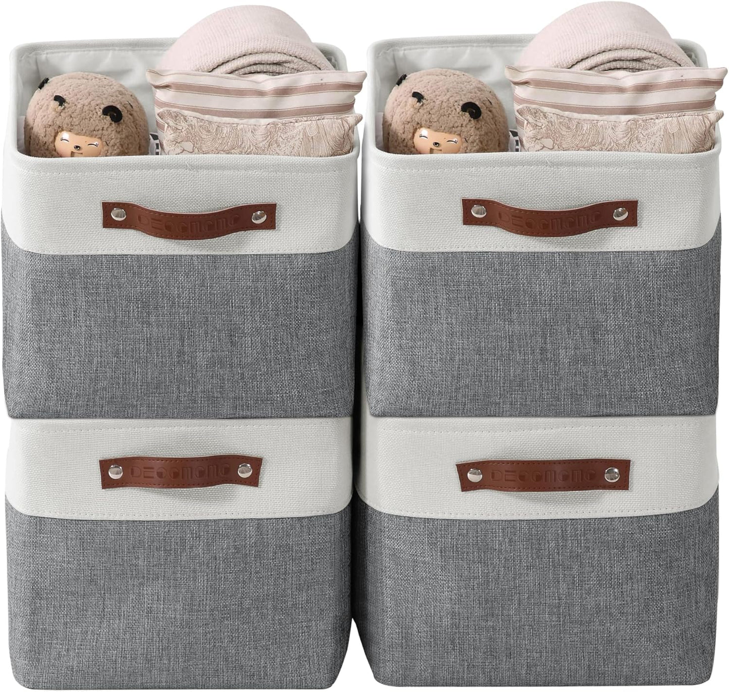 DECOMOMO Storage Bins Fabric Storage Baskets for Shelves, Linen Closet Organization Toys Nursery (Slate Grey and White, Large - 4 Pack)