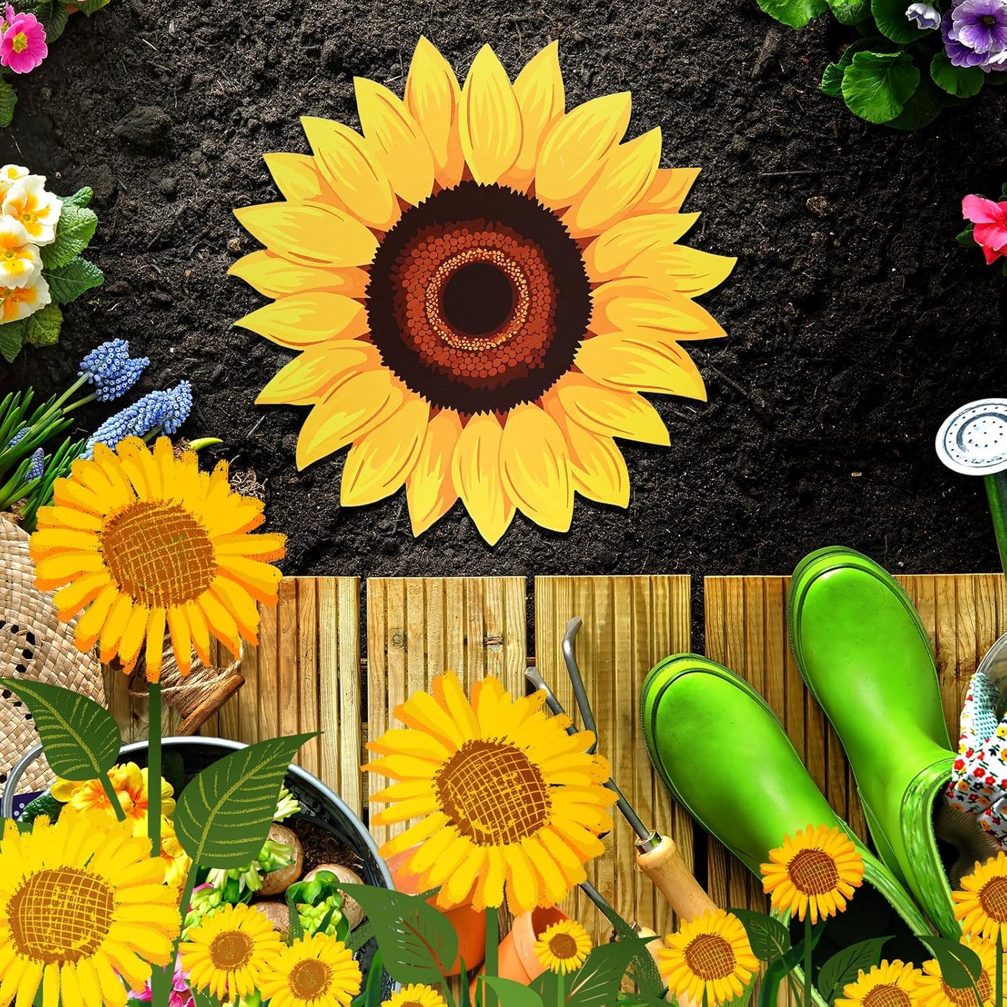 Tandefio 3 Pcs Sunflower Stepping Stones 12 Inch Iron Pavers for Garden Walkway Decorative Sunflower Garden Decor for Indoor Outdoor Patio Yard Outside, Colorful Yellow