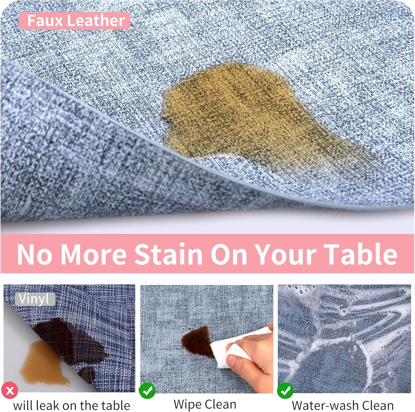 Maxpearl Faux Leather Placemats Set of 6 - Waterproof - Wipe Clean - Heat Resistant - Anti Slip Dining Table Place Mats, Suitable for Indoor & Outdoor Use, 17’’×12’’, Blue