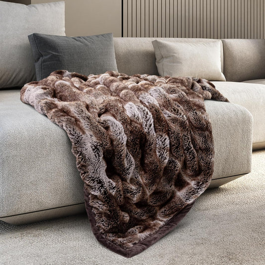 Mon Chateau Premium Reversible Luxury Faux Fur Throw for Couch, Sofa, or Bed - Plush Cozy Soft Blanket for Sleeping or Home Décor, 60" x 70" (Ruched Dark Brown)