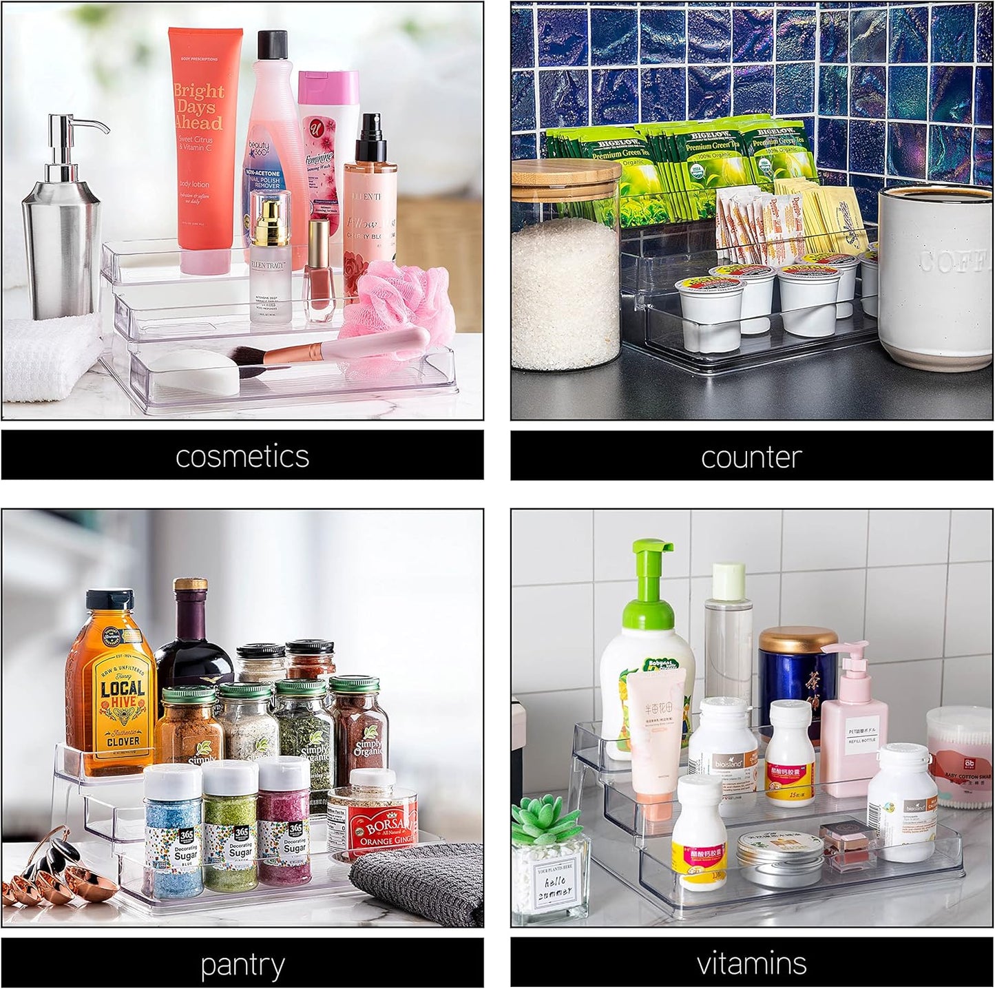 SIMPLEMADE 3-Tier Spice Rack Organizer - Versatile Storage Shelf for Kitchen, Bathroom, Bedroom & Office, Set of 2, Clear