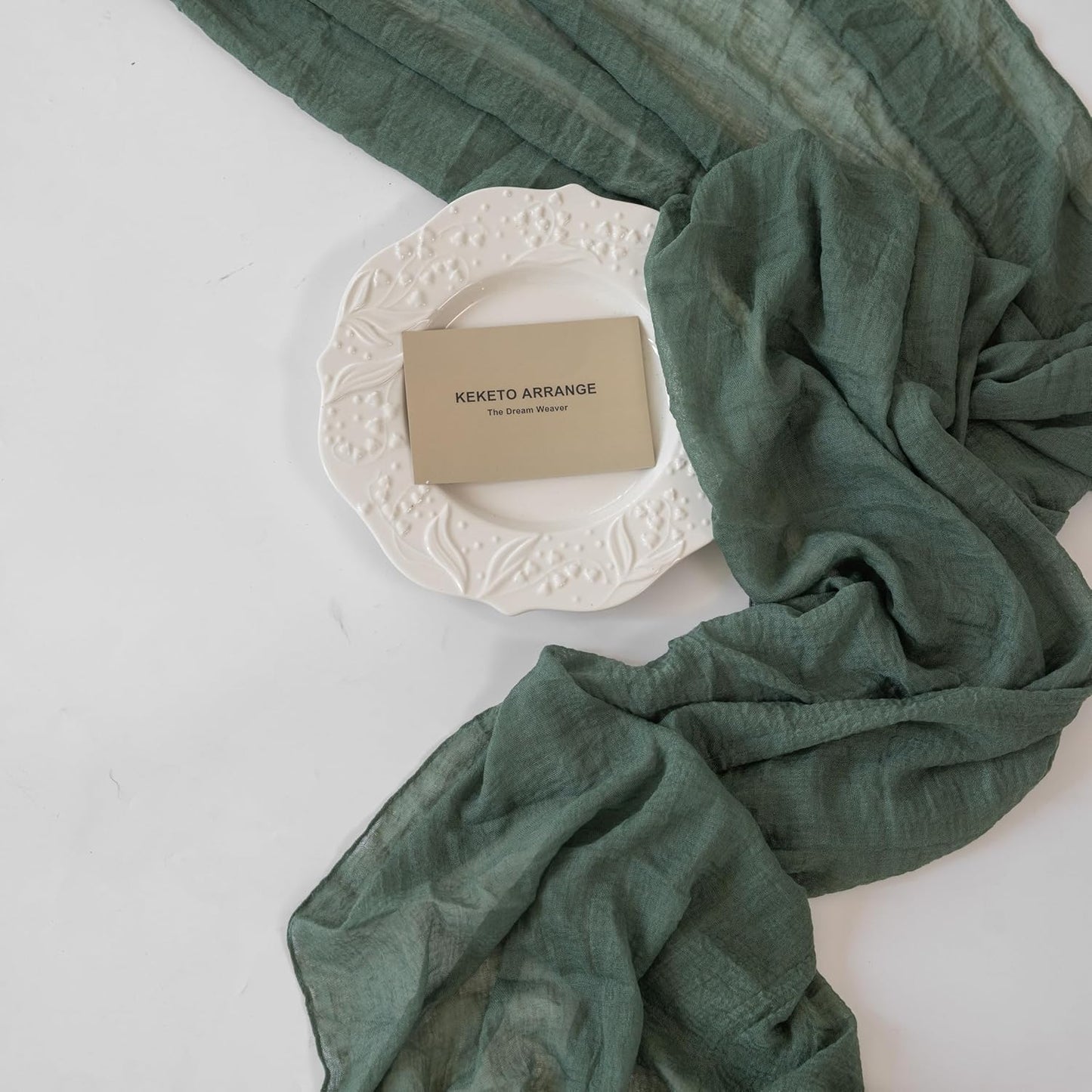 3Pcs Forest Green Gauze Rustic Cheesecloth Table Runner 120 Inch 10 FT for Wedding Baby Shower Bridal Shower Birthday Engagement Garden Outdoor Party Long Sheer Boho Decorations