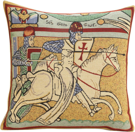 Charlotte Home Furnishings Chevaliers de St.Gregoire Throw Pillow Cover 16" x 16" – Medieval Knight Tapestry Cushion Case for Sofa, Couch, & Bed | Cotton Jacquard Woven in Europe | Insert Not Included