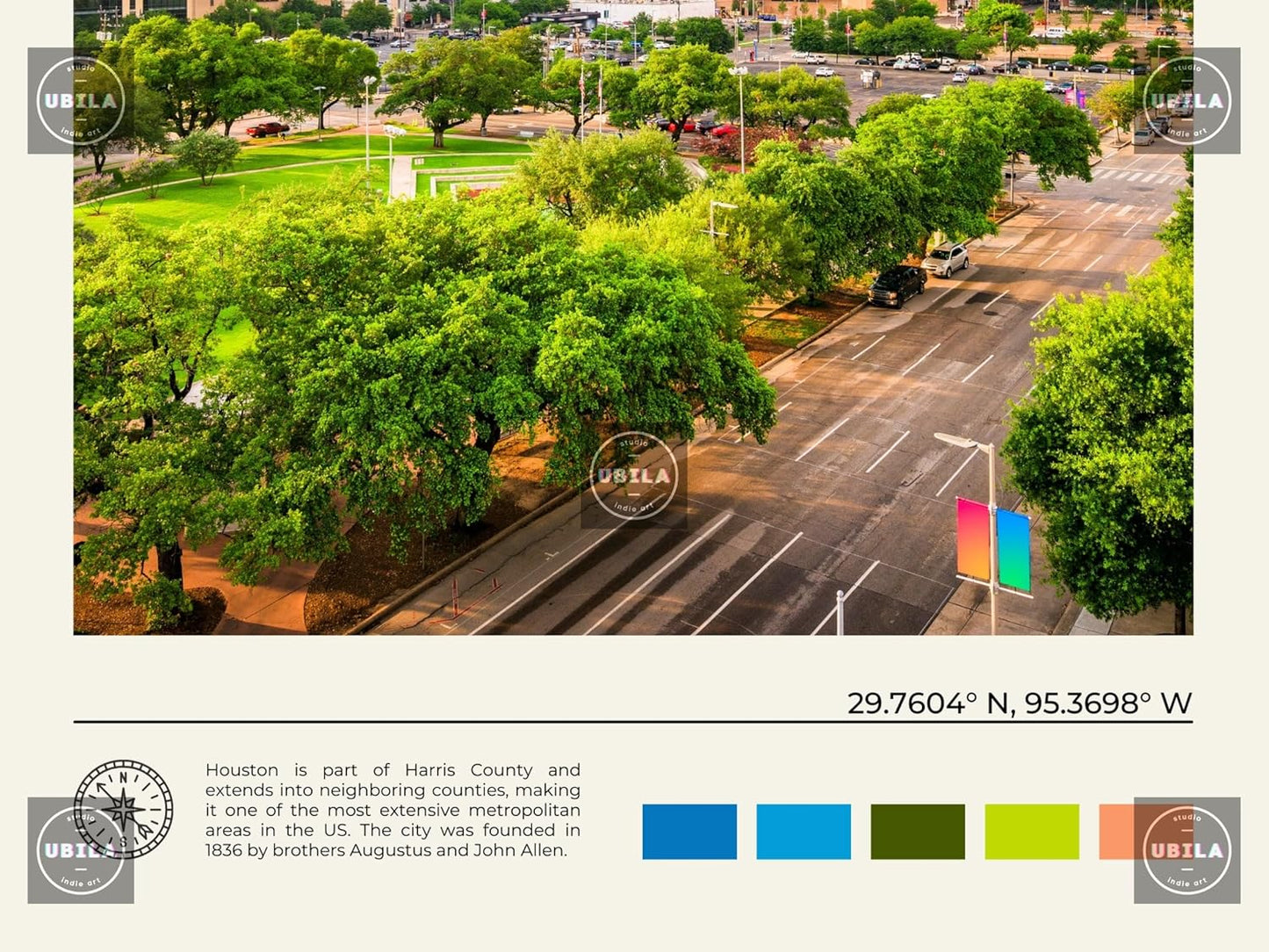 StudioUBILA Houston Wall Art Poster, Decorative Cityscape Landscape Art Prints, Home Decor Wall Art Print for Bedroom Living Room Kitchen Decorations, Unframed