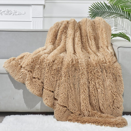 GONAAP Fuzzy Faux Fur Throw Blanket Brown Super Soft Cozy Plush Fuzzy Shaggy Blanket for Couch Sofa Bed (Brown, Throw(50"x60"))