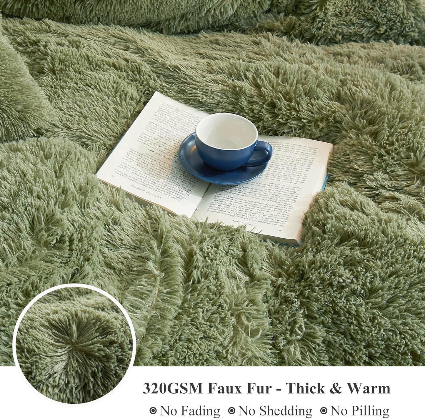 XeGe Luxury Faux Fur Blanket, Sage Green Soft Big Fluffy Throw, Shaggy Plush Decorative Couch Throw, Cute Furry Fuzzy Blanket for Bed Bedroom Living Room Sage Green, 60x90