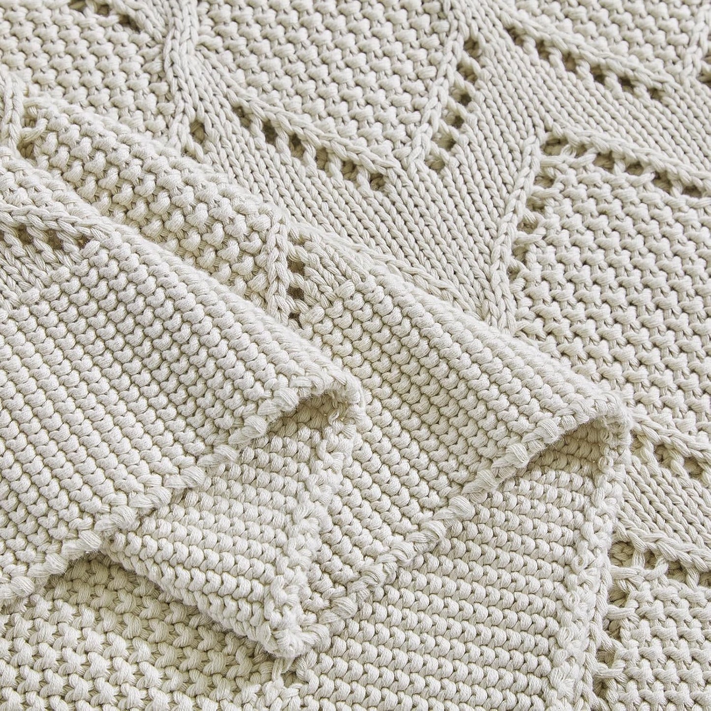 Longhui bedding Chunky Cotton Knit Throw Blanket for Couch, Sofa, Bed, or Chair, Decorative Breathable Fall Cable Knit Blanket 60 x 80 Inches, Large Medium Weight Beige