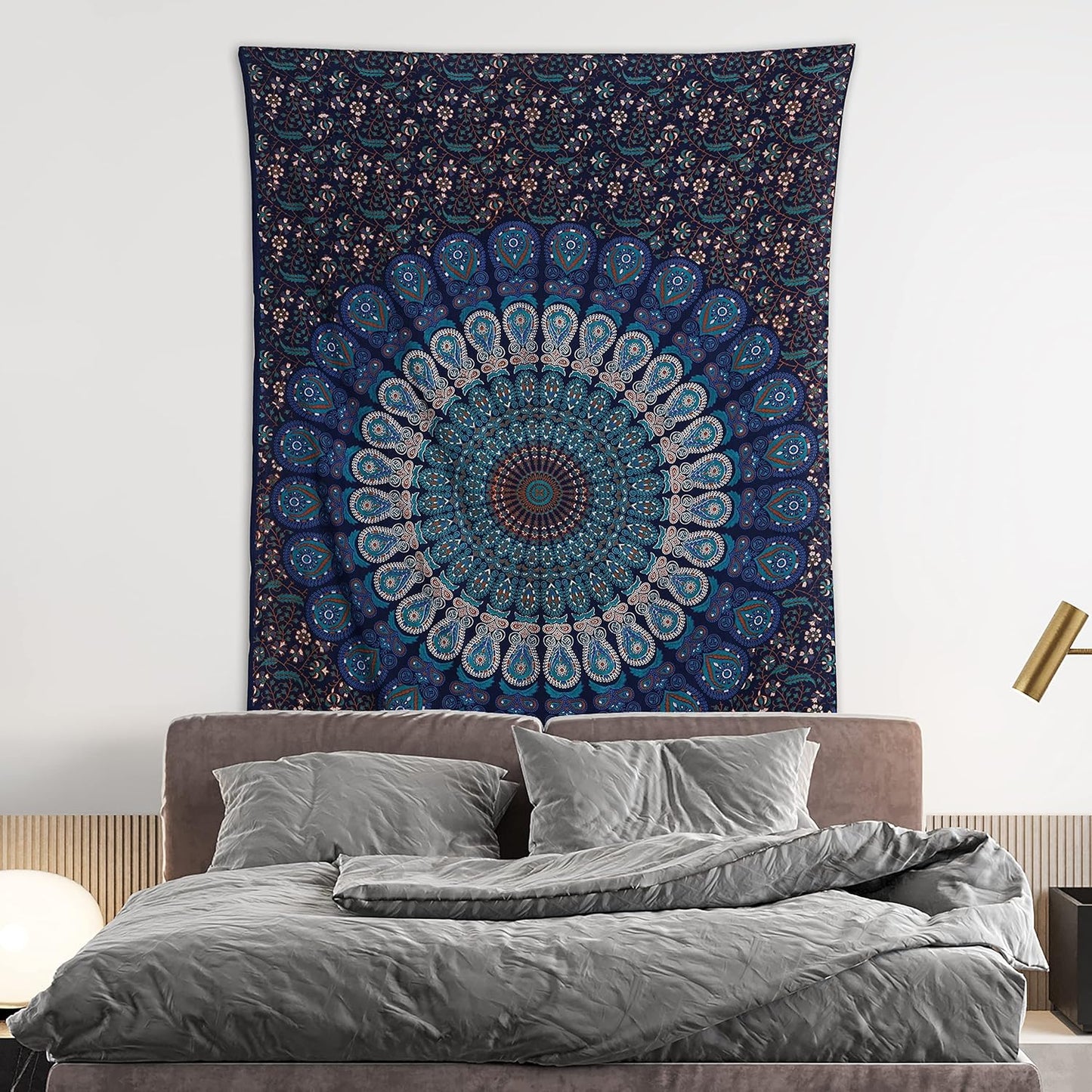 Bless International Handmade Indian hippie Bohemian Psychedelic Peacock Mandala Wall hanging College Dorm Beach Throws Table Cloth Bedding Tapestry (Blue Green, Poster(30x40Inches)(76x101cms))