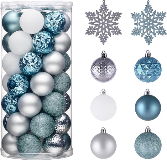 Valery Madelyn Christmas Tree Decorations Ornament Set for Fall Halloween, 50ct 2 Inches Light Blue Silver Shatterproof Christmas Ball Ornaments Hanging Xmas Holiday Party Decor