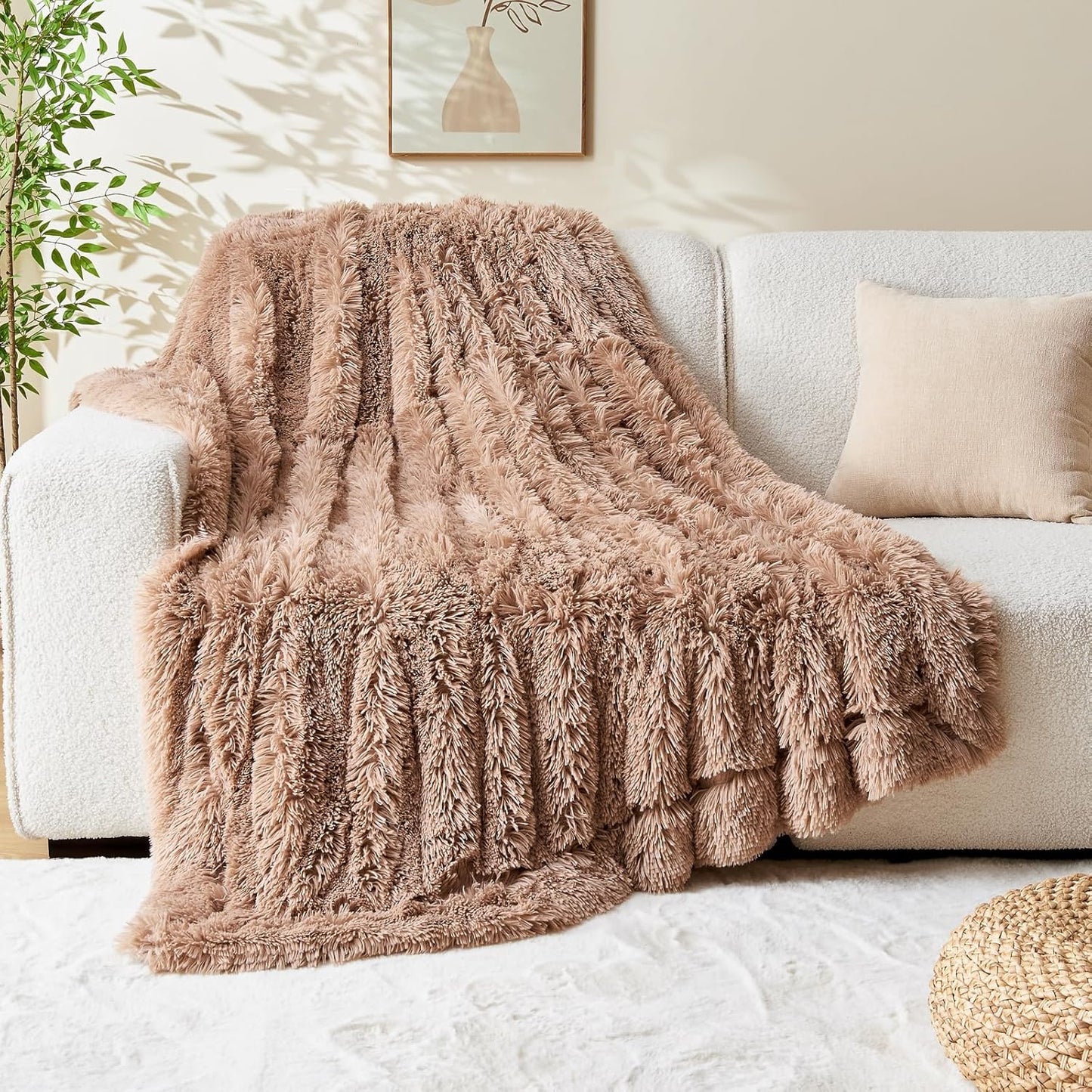 GONAAP Fuzzy Faux Fur Throw Blanket Taupe Super Soft Cozy Plush Fuzzy Shaggy Blanket for Couch Sofa Bed (Taupe, Throw(50"x60"))
