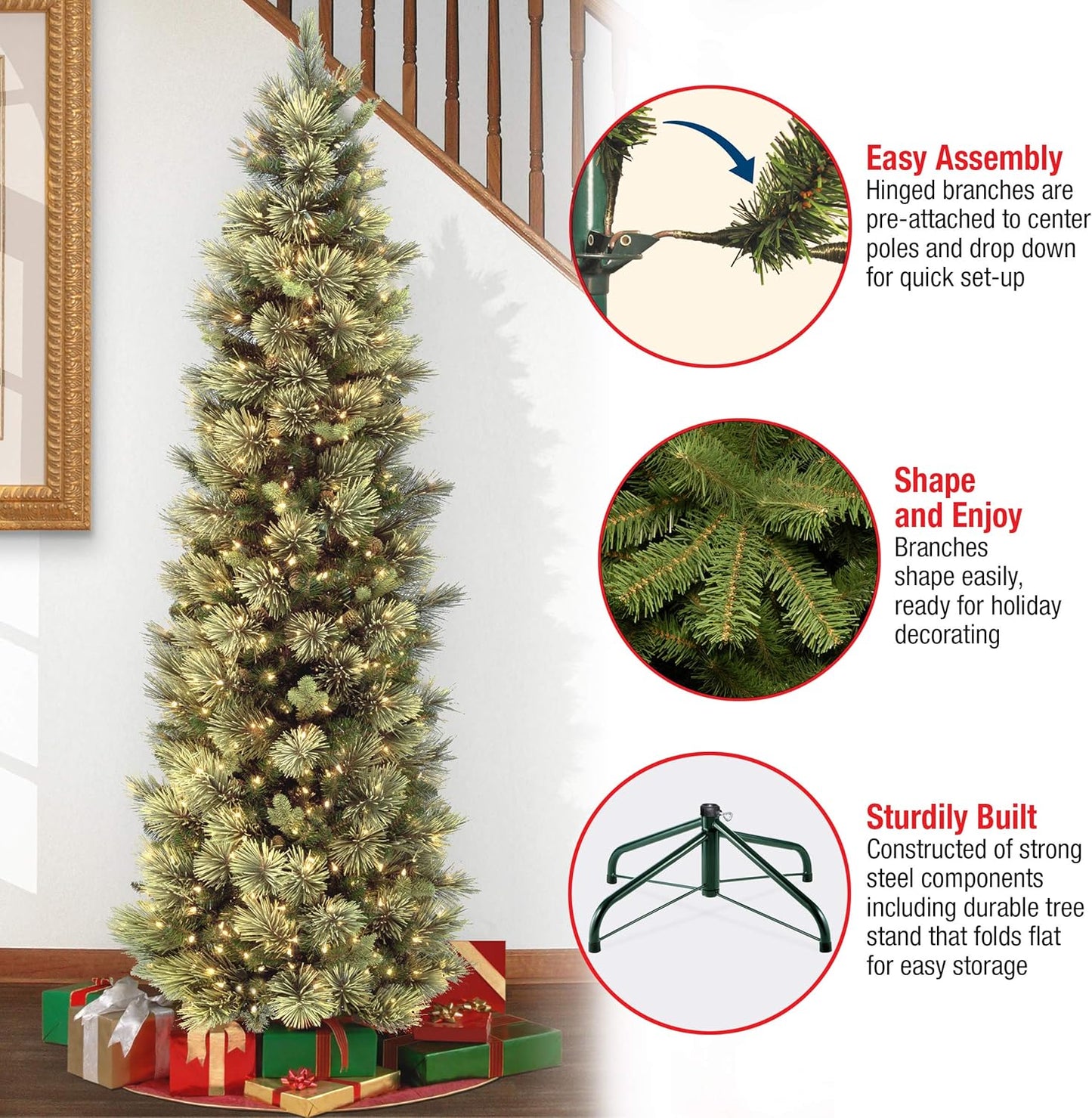 National Tree Company Pre-lit Artificial Christmas Tree | Includes Pre-strung White Lights and Stand | Carolina Pine Slim - 6.5 ft
